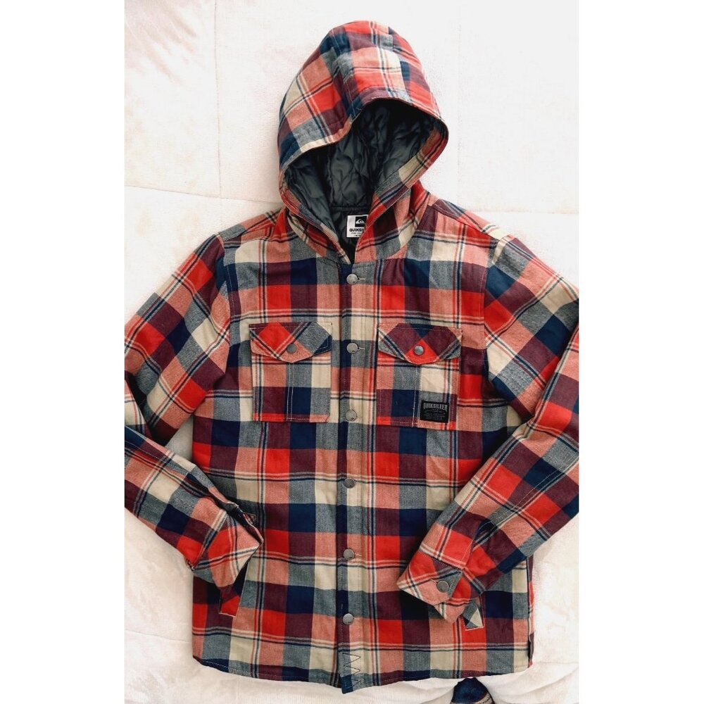 VTG Y2K Quicksilver Hoodie Plaid Full Zip Thermal Lined Skate Jacket Mens Size M